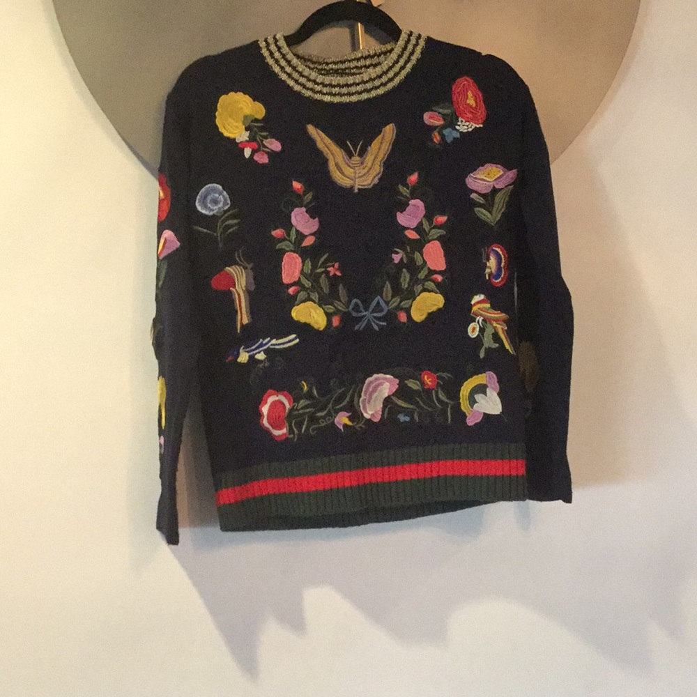 Crew Neck Sweater w/ patches, and stripes